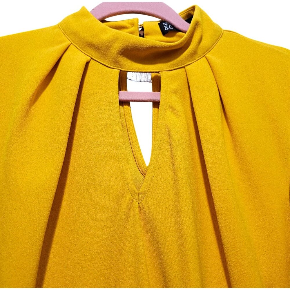 NY&C Womens Mustard Yellow Keyhole Neck Puff Sleeve Belted Midi Dress Size XXL - Picture 4 of 13